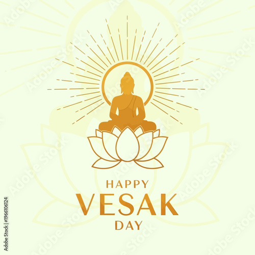 Happy Vesak Day Greeting Card with Buddha Silhouette on Lotus Flower