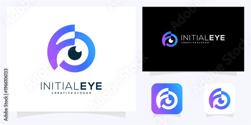 Letter F and O with Eye Tech Logo Design Template. Modern cyber security and monogram vector icon symbol.