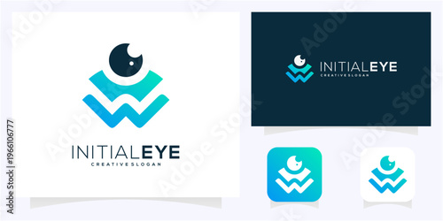 Modern letter W and V initial with Eye logo design idea. Abstract vision monogram gradient icon symbol.