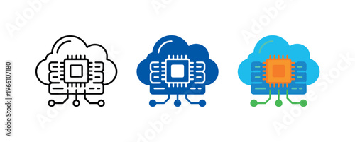 Cloud computing server node icons with central processing unit and network connections