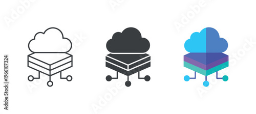Cloud server platform with nodes and layered architecture icon