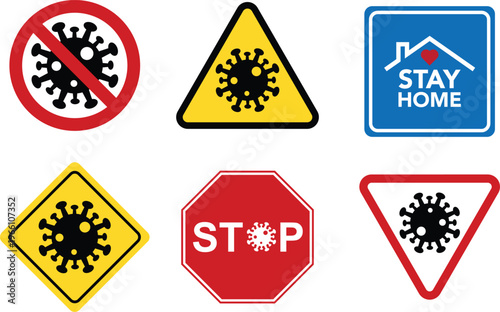 Covid 19 warning and restriction signs a collection of public health notices