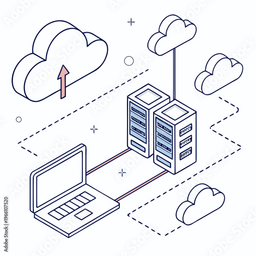 Laptop connecting to cloud servers connection technology