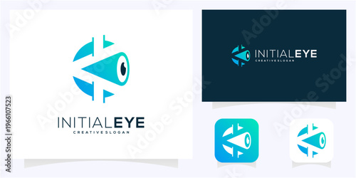 Letter C initial with Eye logo design idea. Abstract vision monogram gradient icon symbol.