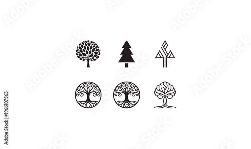 Collection of Abstract Tree Logos for Environmental and Wellness Branding
