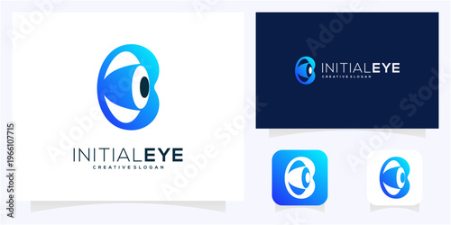 Simple letter B initial with Eye logo design idea. Abstract vision monogram blue gradient icon symbol.