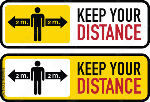 Social distancing sign maintain 2 meter distance for public health safety
