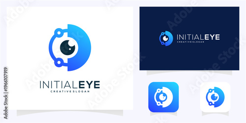 Letter D and O with Eye Tech logo design vector icon. Geometric abstract blue gradient color.