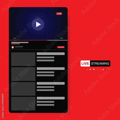 Youtube live stream interface on a smartphone with a red background