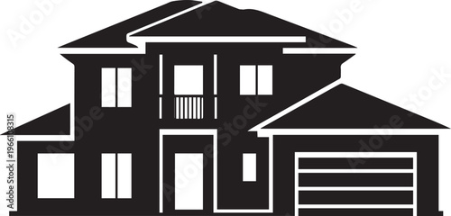 Luxury Two Story Estate Villa Silhouettes isolated