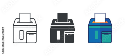 Three styles of ballot box icons showing voting and election process