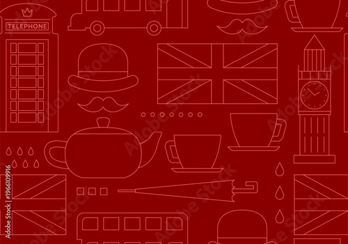 Seamless background on theme of UK and London. Cute England, English, UK, United Kingdom objects