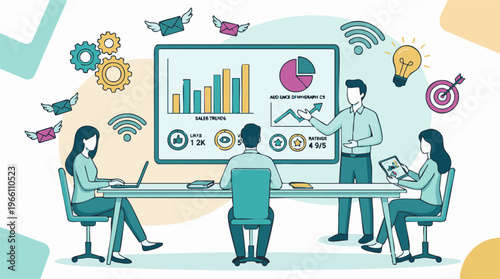 Business Team Analyzing Digital Marketing Data and Sales Trends