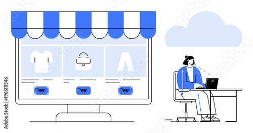 Online shopping concept. Digital e-commerce platform products, a secure way for online shopping. Online shopping empowering consumers and businesses. For retail, tech, business trends, mobile apps