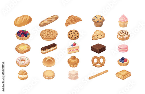 Collection of delicious baked goods and pastries, perfect for culinary themes