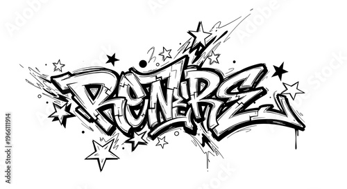 Graffiti Art Word "BROTHERS" in Bold Style with Stars and Splatters