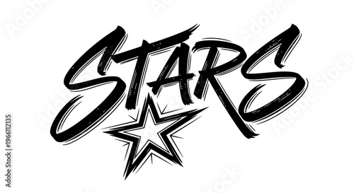 Handwritten Word Stars with Star Icon, Grunge Style