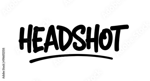 Headshot text logo, bold handwritten font, graphic design element, isolated on white background