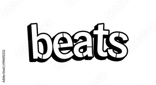 Bold Black and White "beats" Word Art with 3D Shadow Effect