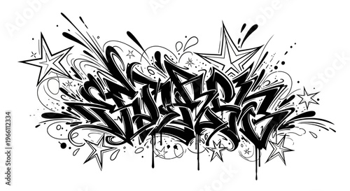 Dynamic Graffiti Art with Stars and Splatters - Urban Style Illustration