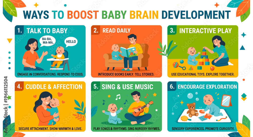 Fototapeta premium Six ways to boost baby brain development through interaction and engagement