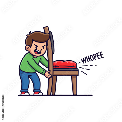 Naughty Boy Playing Whoopee Cushion Prank on a Chair