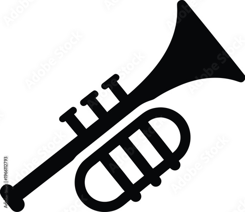 trumpet – coiled brass with bell and valves, minimal, vector illustration on transparent background