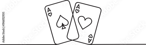 Playing cards. Rectangular sheets of cardboard or thin plastic used for card games, as well as magic tricks and fortune telling. one line art icon drawing vector