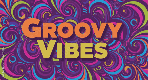 Groovy Vibes Retro Psychedelic Swirls Background with Colorful Abstract Pattern