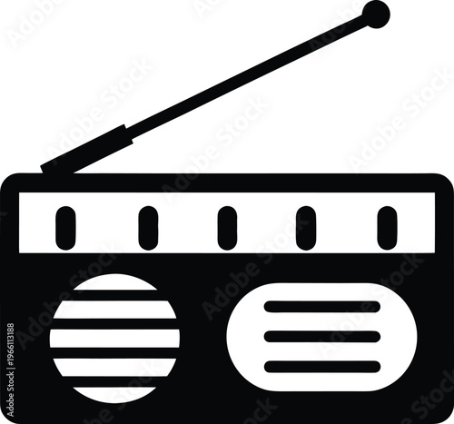 radio vintage – box with dial, speaker grille, vector illustration on transparent background