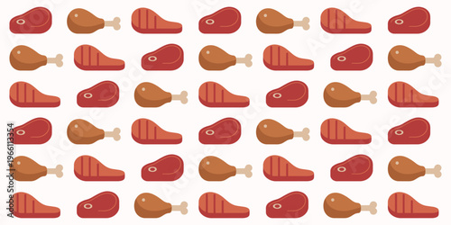 Ketogenic diet food seamless pattern. Raw meats, including steak, chicken, and meat protein, KETO Diet Food.