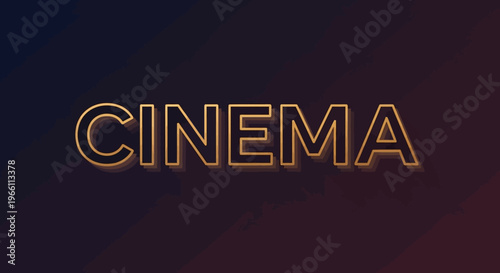 Golden CINEMA text with shadow effect on dark background, cinematic title, movie poster design