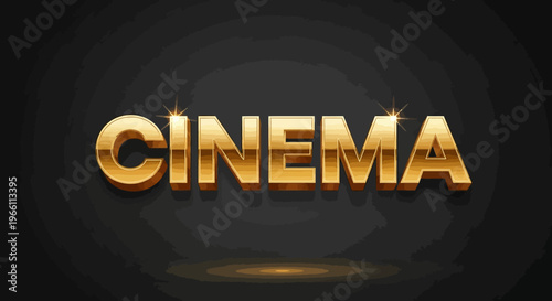 Golden CINEMA Text with Sparkle Effect on Dark Background, Luxury Movie Concept
