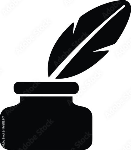 inkwell small jar with open lid quill rest vector illustration on transparent background