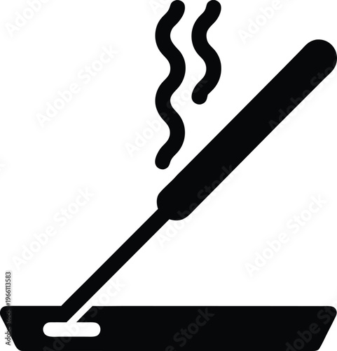incense stick thin rod with smoke curling vector illustration on transparent background