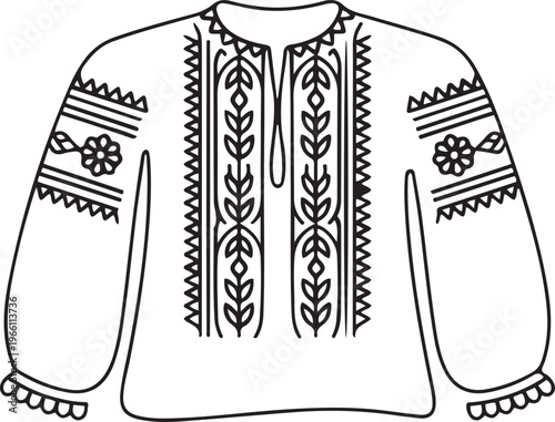 Ukrainian women's shirt with embroidery. Traditional colors. World Vyshyvanka Day. one line art icon drawing vector