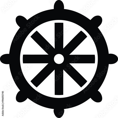 dharma wheel circle with eight spokes hub vector illustration on transparent background