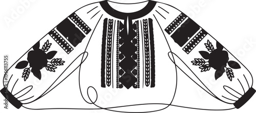 Ukrainian women's shirt with embroidery. Traditional colors. World Vyshyvanka Day. one line art icon drawing vector