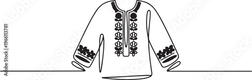 Ukrainian women's shirt with embroidery. Traditional colors. World Vyshyvanka Day. one line art icon drawing vector
