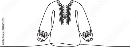 Ukrainian women's shirt with embroidery. Traditional colors. World Vyshyvanka Day. one line art icon drawing vector