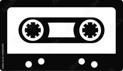 cassette tape rectangle with reels visible vector illustration on transparent background