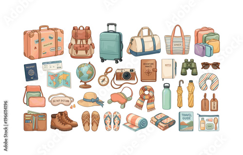 Collection of travel essentials and accessories for a warm, cozy adventure
