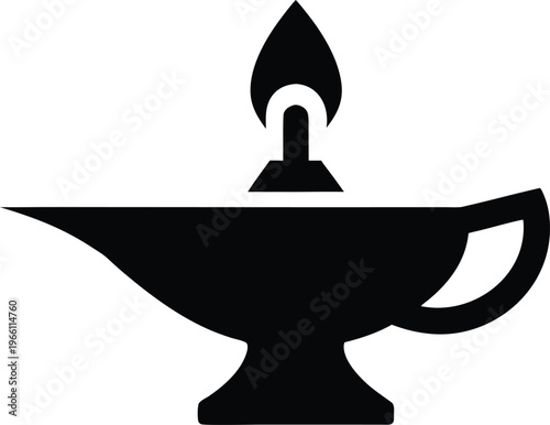 oil lamp ancient style vessel with wick vector illustration on transparent background