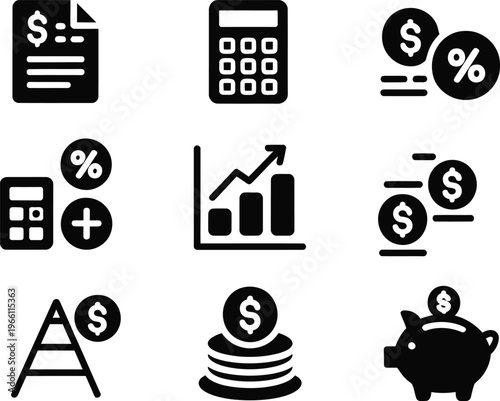 Finance and Money Line Icons Set, Banking, Investment, Calculator, Growth, Savings Outline Vector Collection for UI UX Web and App Design