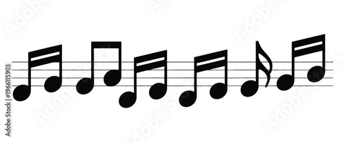 Set of musical notes icons, treble clef symbols, black note signs, sheet music illustration, audio melody concept, clean vector design elements for music apps, learning materials, and artistic composi