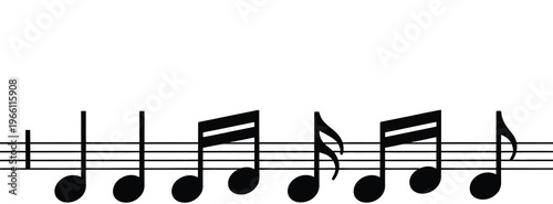 Set of musical notes icons, treble clef on sheet music, black musical notes signs, vector illustration, music notation symbols, audio and melody concept, modern design elements for apps, education, an