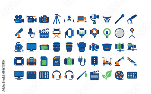 Collection of professional video and film production equipment icons