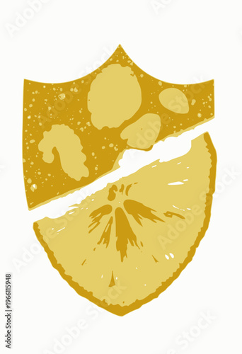 Artistic Composition Featuring a Creative Juxtaposition of Fresh Lemon Slice and Rich Gourmet Cheese with Sliced Truffle Imagery