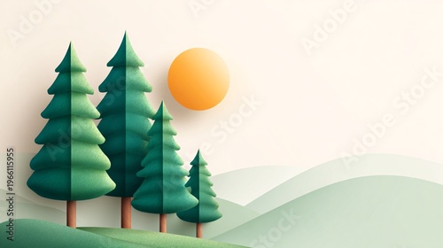 Digital papercraft landscape with layered hills and trees