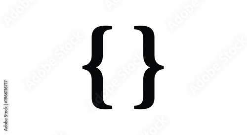A minimalist image features two black curly brackets resembling opening and closing braces on a white background high quality professional detailed